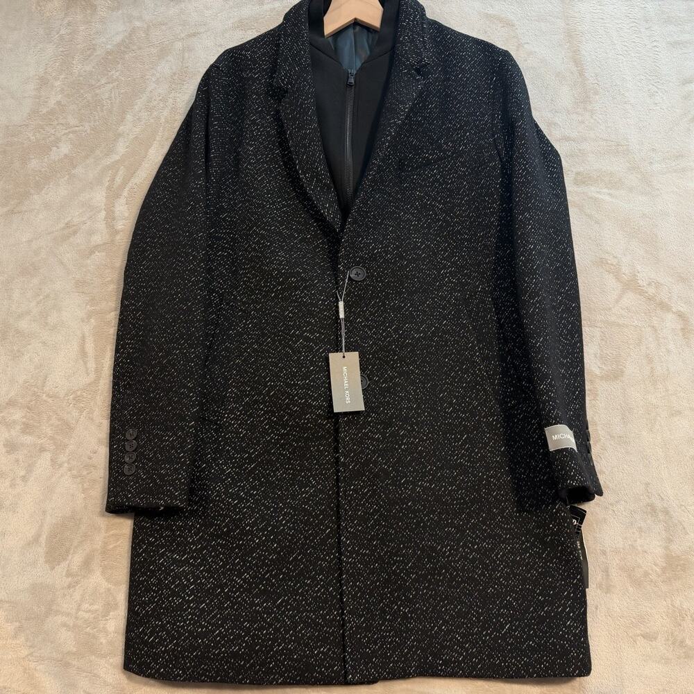 Michael Kors Men's Pike Slim Fit Top Coat 42R Black White Overcoat (MSRP $395)